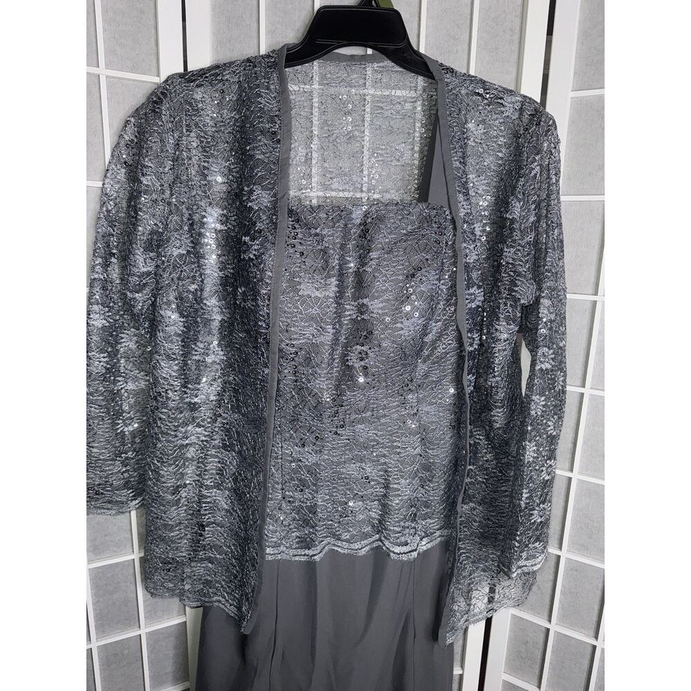 Women's Formal top Lace Mother of bride Gown Long Evening dress Size L/XL GRAY - Picture 2 of 6